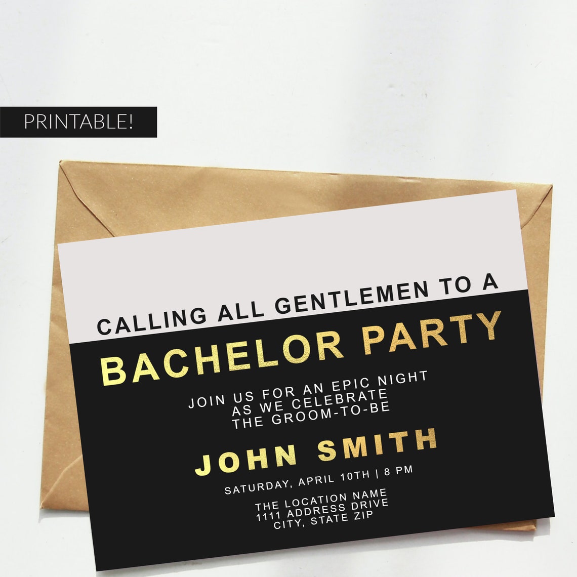golden bachelor party invitation personalize digital etsy