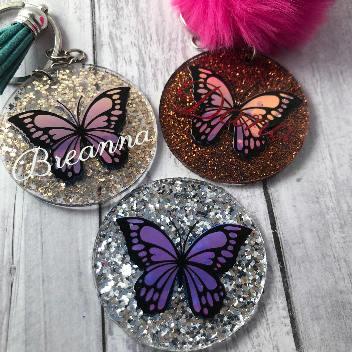 Personalized Butterfly Acrylic Keychain With Glitter Etsy