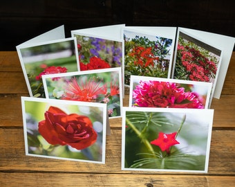 Red Flowers - Bifold Note Card Set with Envelopes