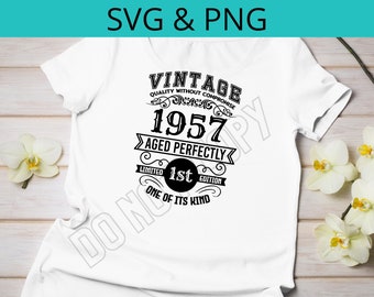 Vintage 1957 SVG PNG – ontwerp verjaardagscadeau (digitale download)
