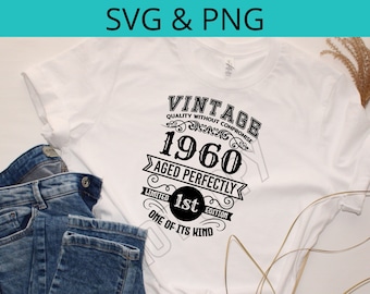 Vintage 1960 SVG-PNG-bestand: Retro verjaardagsontwerp (digitale download)