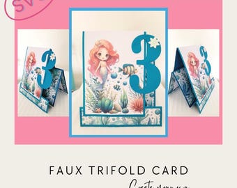 Driebladige zeemeerminkaart SVG: DIY-verjaardagskaart, cijfers 0-9 (digitaal bestand)