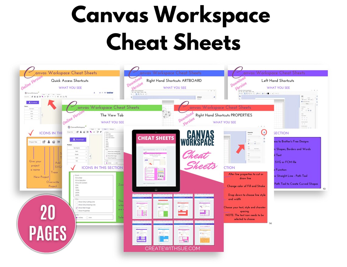 Canvas Workspace Cheat Sheets Printable Guide Etsy