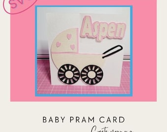 SVG-sjabloon voor kinderwagenbabykaart: Cricut & ScanNCut DIY-kaart van 5 x 5 (digitale download)