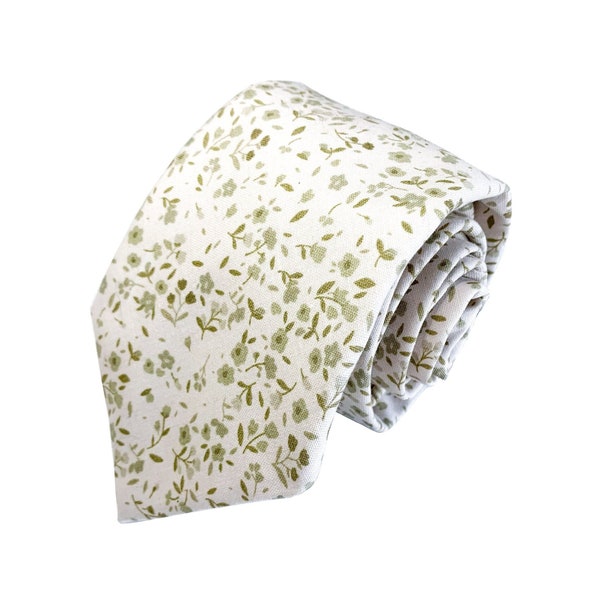 Cravate homme vert sauge fleurie jardin, cravates pour mariage