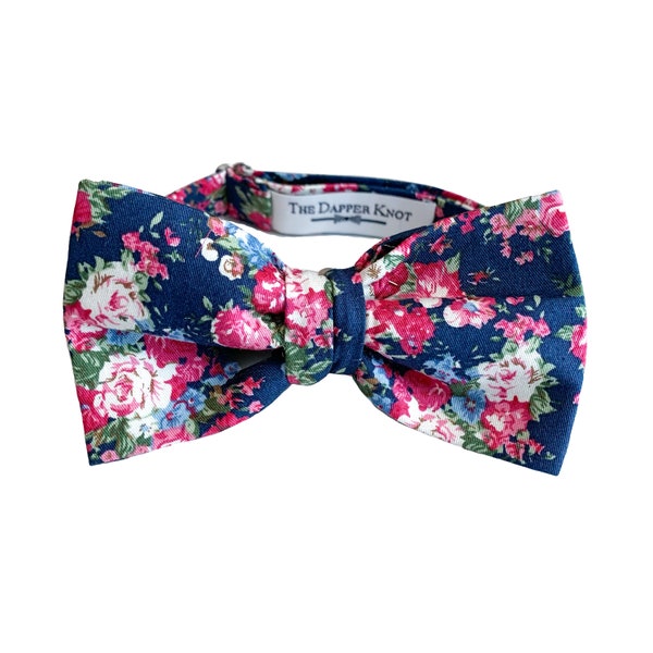 Navy Floral Bow Tie Etsy