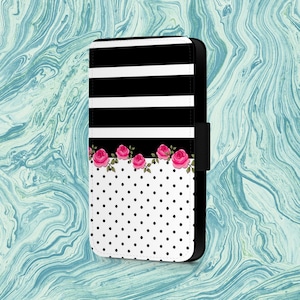 Roses Stripes Spots Art Deco Vintage Phone Flip Case For Samsung