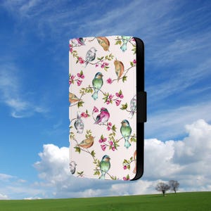 Capa flip para celular Samsung com pássaros coloridos