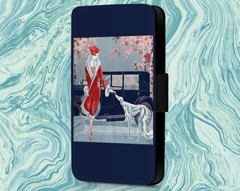 Lady And Greyhound Retro Vintage Phone Flip Case For iPhone