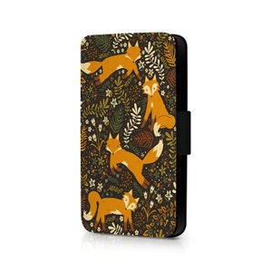 Funda tipo libro con diseño de zorro y flores para Samsung