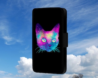 Capa flip para celular com estampa de gato brilhante para Samsung