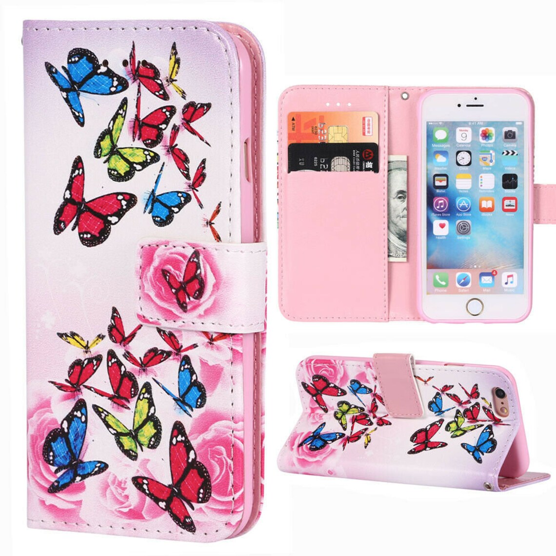 Pink Butterfly Wallet Flip Case Stand Cover For Samsung Etsy