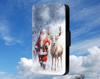 Christmas Santa And Reindeer Phone Flip Case For Samsung