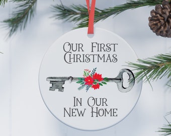 Personalised New Home Hanging Christmas Decoration, Round Disc Home Owners Decor, Xmas Tree Gift For First Time Buyers, Property Ladder