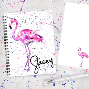 Colourful Pink Flamingo Rainbow Notebook, Personalised Note Pad, Personalized Journal, Motivational Gifts, Flock Of Flamingoes Note Book