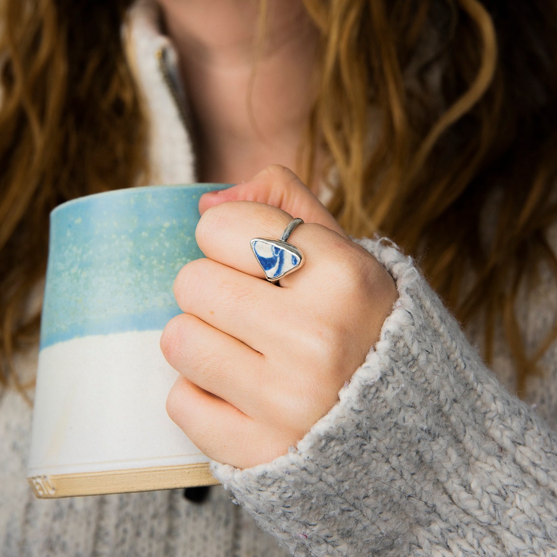 Sea Pottery and Sterling Silver Ring Found Sea Pottery Etsy
