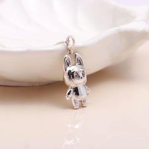 Labubu Inspired Pendant, 925 Sterling Silver Charm, Cute Art Toy Jewelery, Handmade Gift, Cartoon Style Necklace, Kawaii Fan Gift