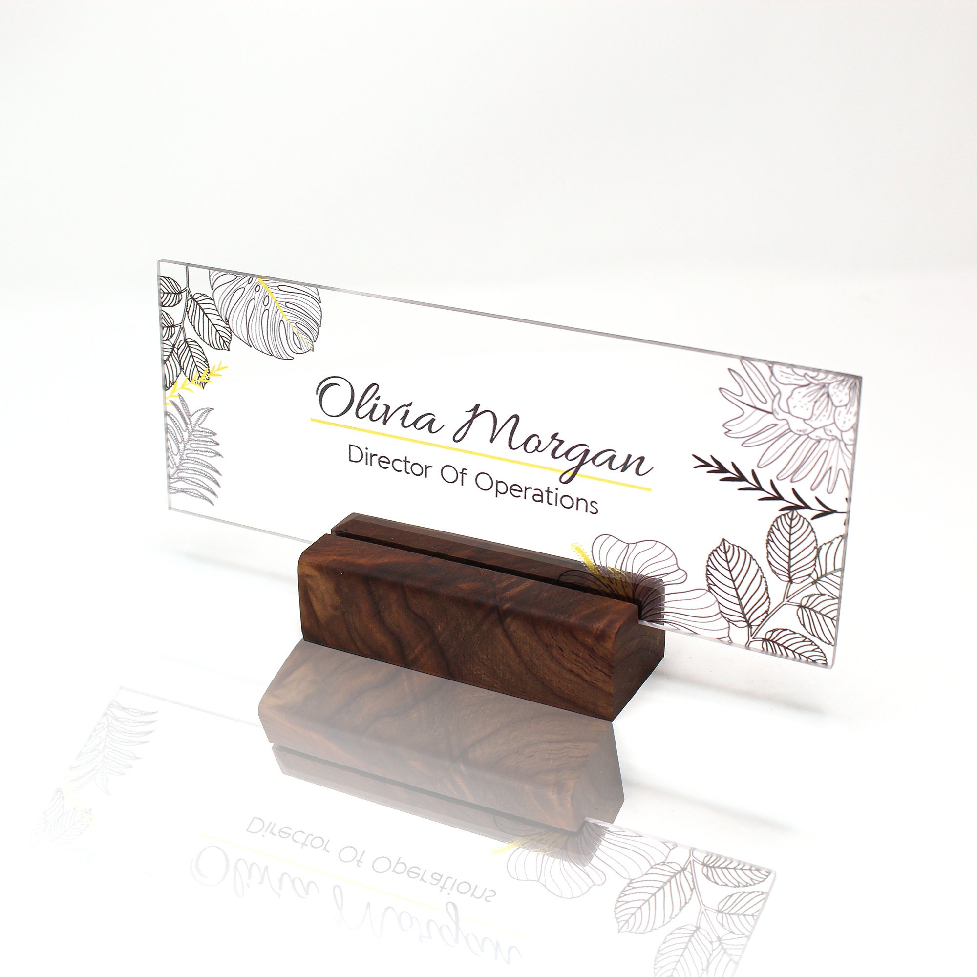 Customizable Acrylic Desktop Name Plate Featuring Floral Etsy