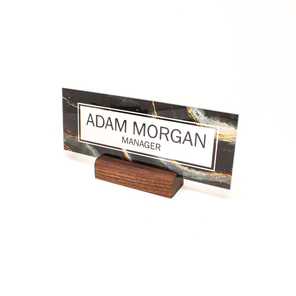 Black Marble Desk Name Plate Office Supply Personalized Etsy