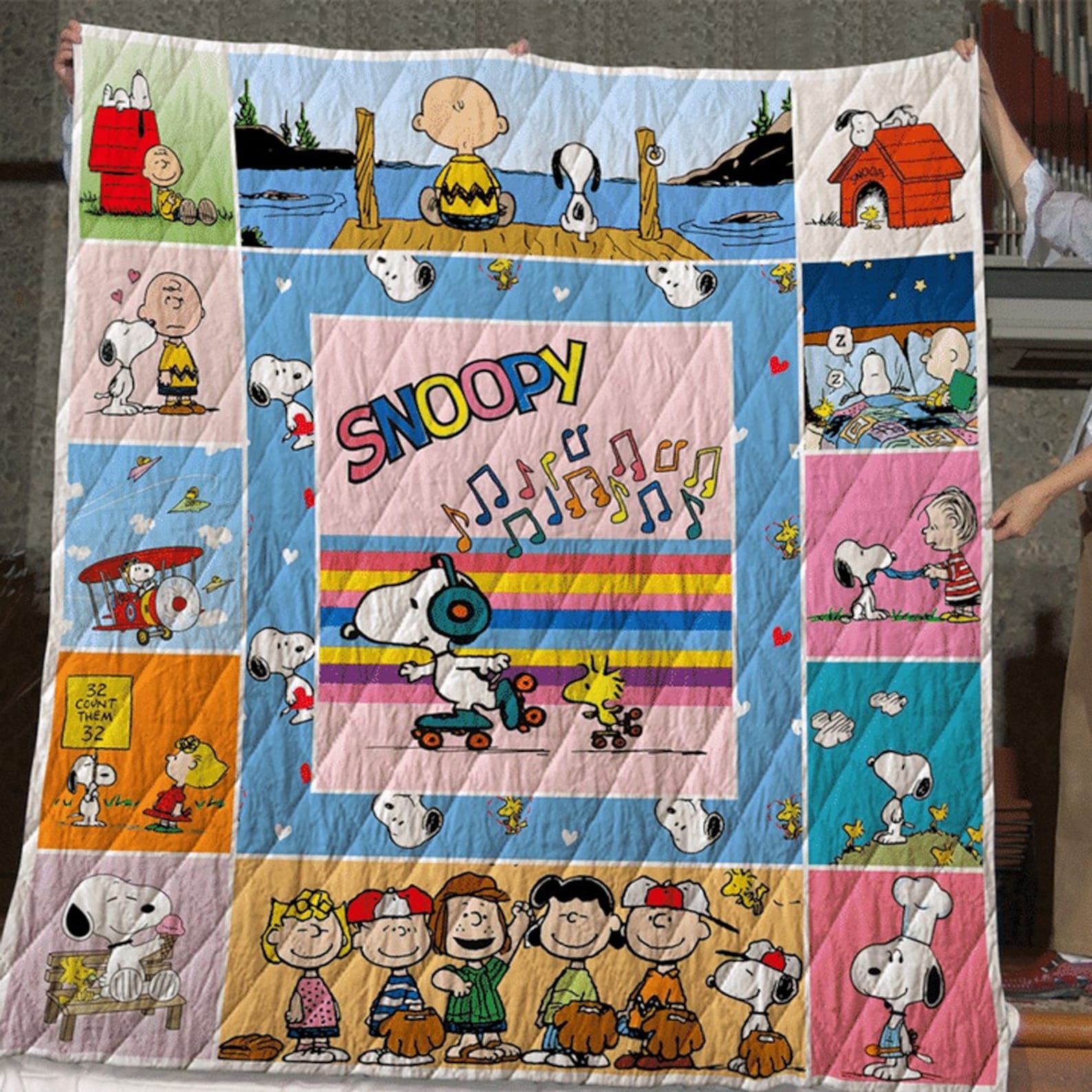 Snoopy Quilt Blanket Cartoon Movie Blanket Funny Dog Quilt Etsy