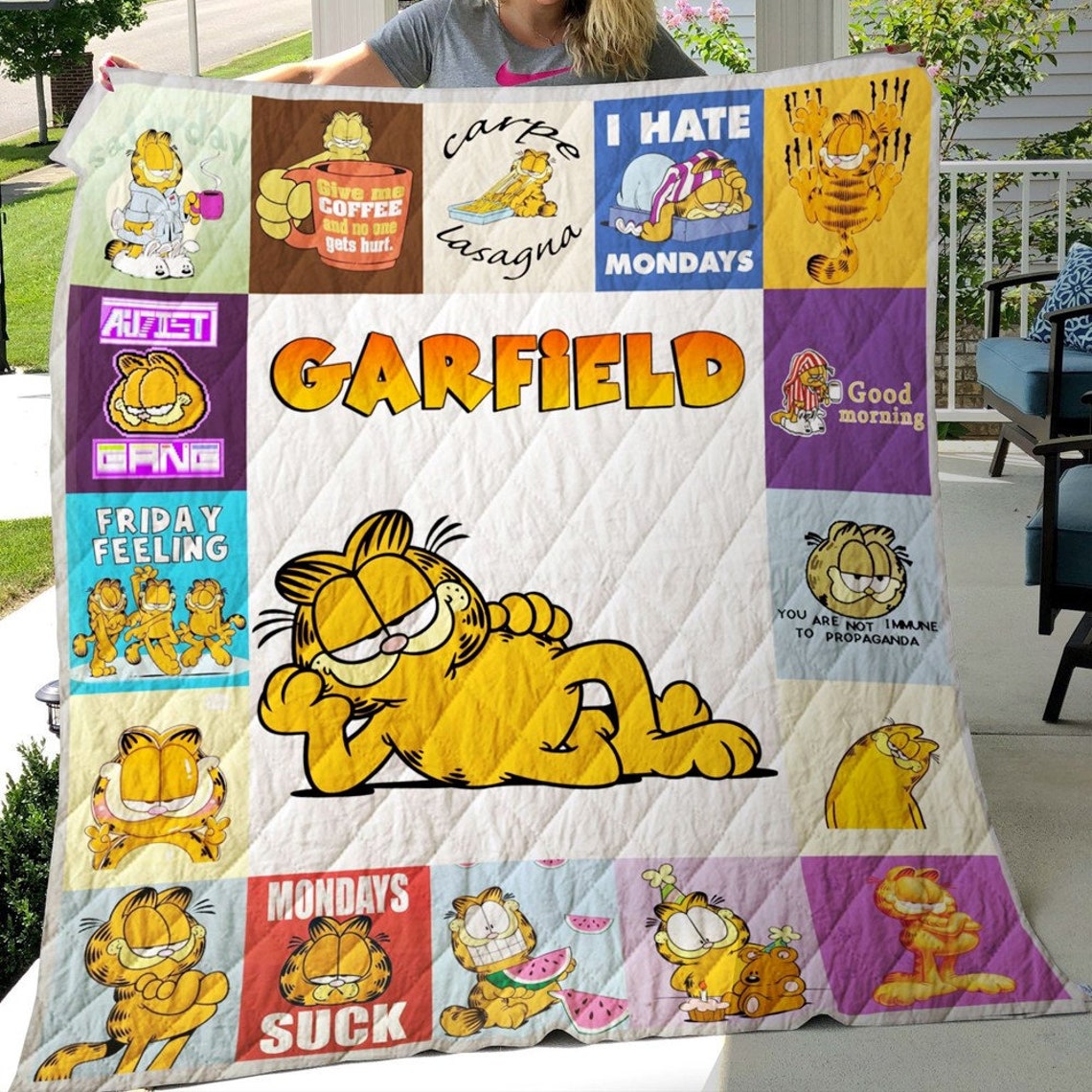 Garfield Cat Quilt Blanket Funny Cat Blanket Blanket For Etsy