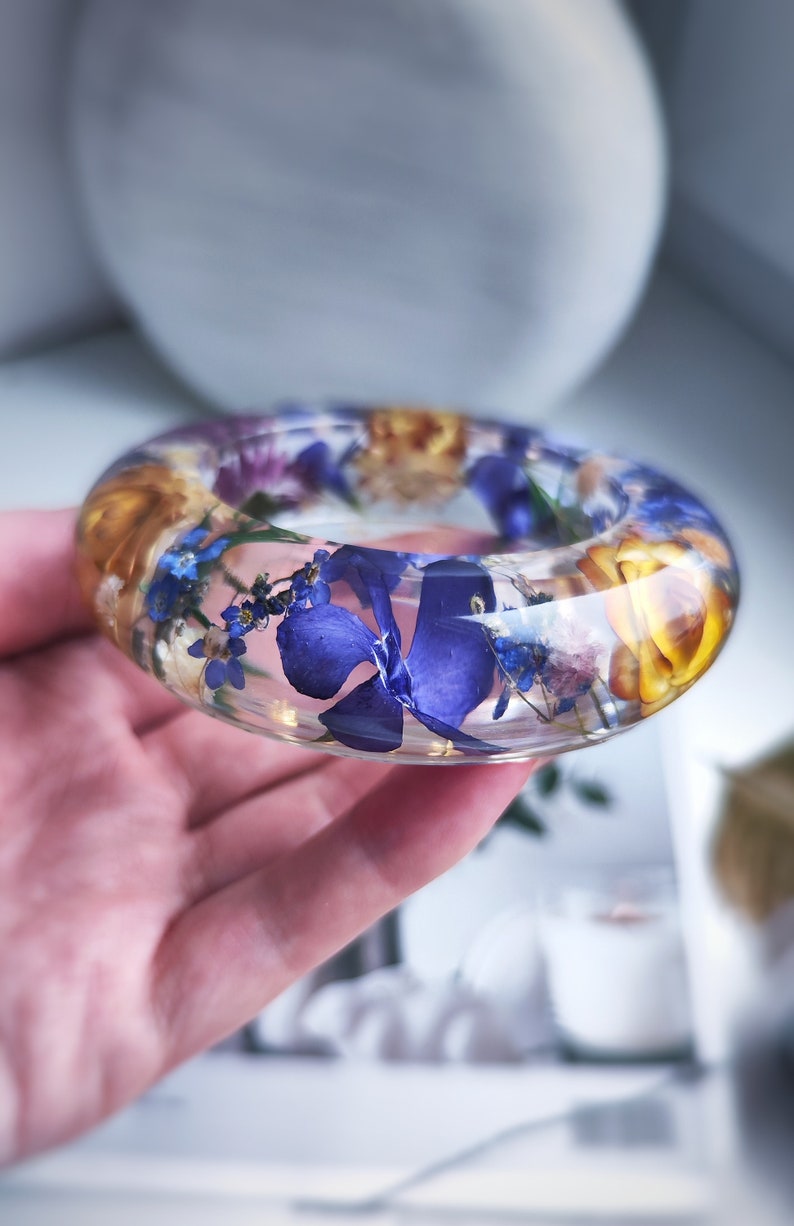 Epoxy Resin Dried Flower Tea Light Holder. Resin Floral Home Decor