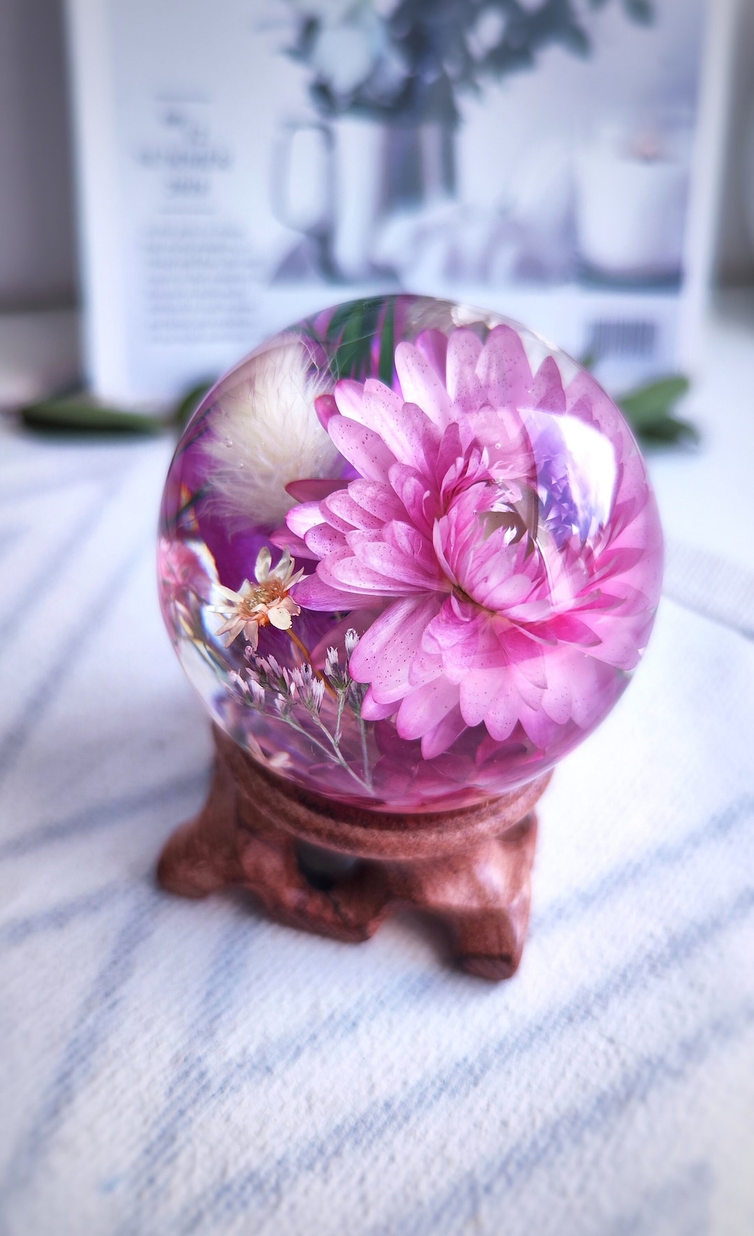 Home Decor Flower Resin Sphere. Dried Flower Orb Epoxy Etsy