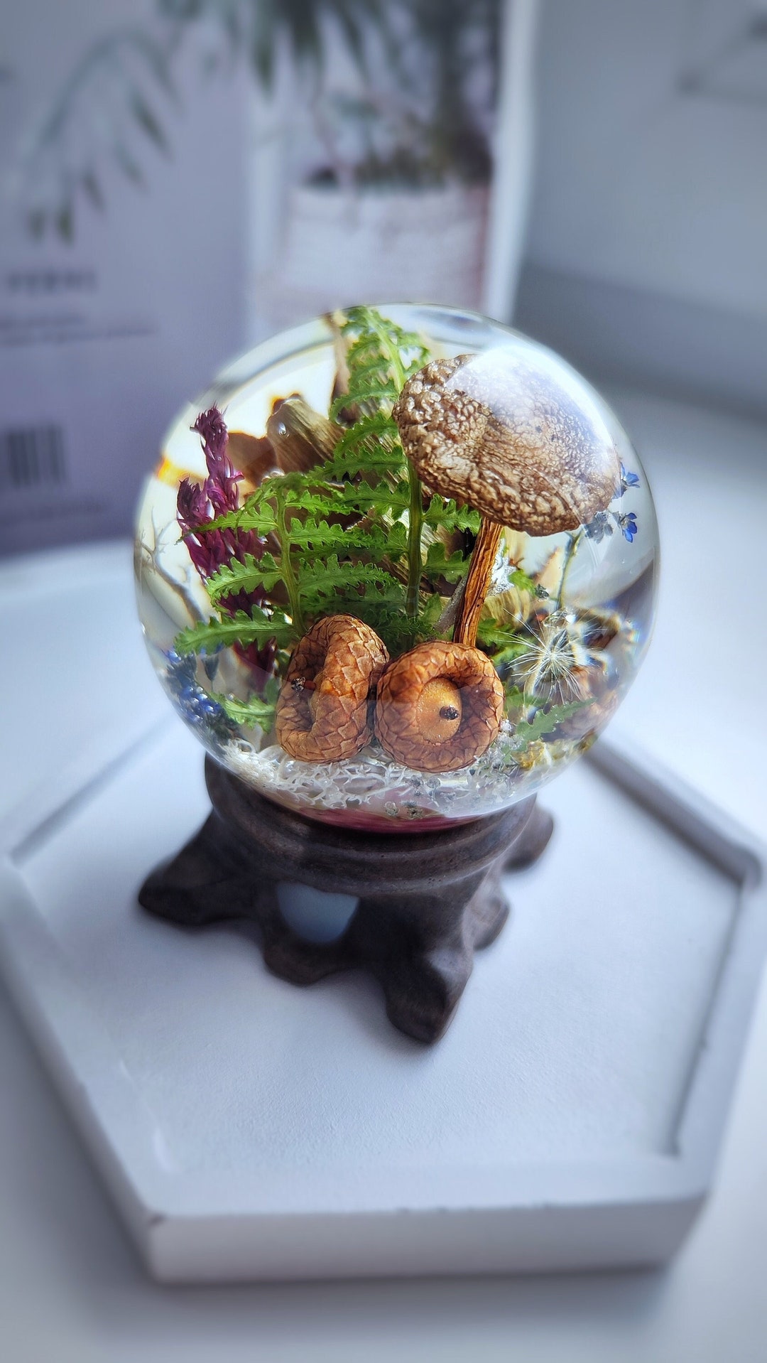 Home Decor Paperweight. Forest Resin Ball. Real Mushroom Fern Etsy UK