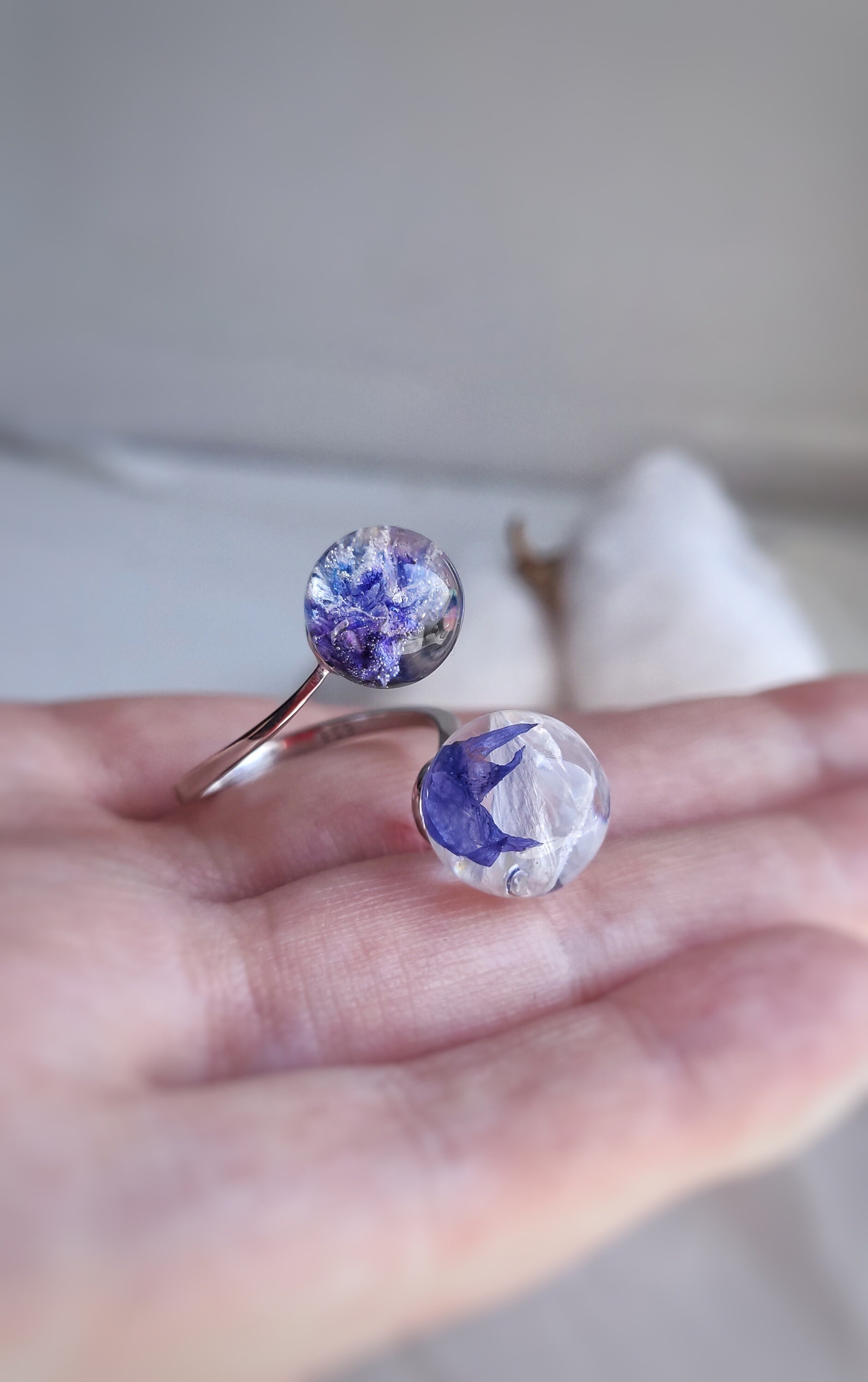 Resin flower ring Adjustable orb ring Double orb resin Etsy