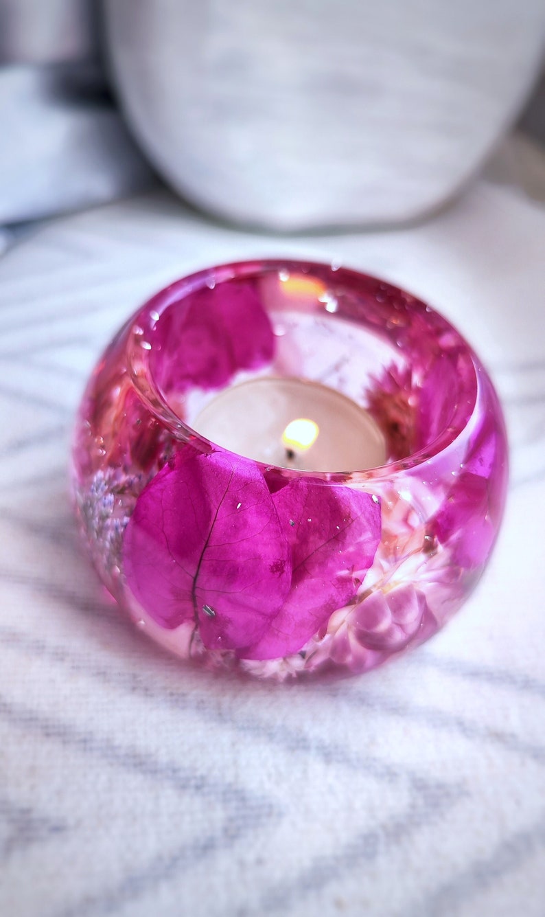 Epoxy Resin Dried Flower Tea Light Holder. Resin Floral Home Etsy