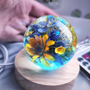 Real Dried Flower Resin Night Light: Color Changing LED Orb