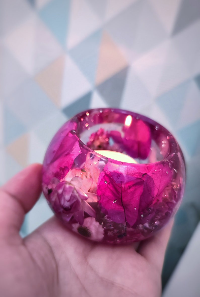 Epoxy Resin Dried Flower Tea Light Holder. Resin Floral Home Etsy