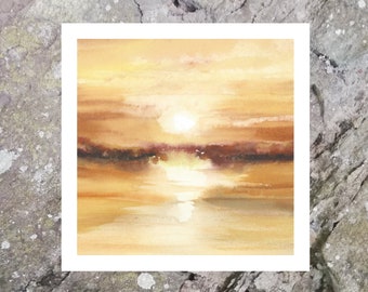 Framed Print of ',Fire', Watercolour Sunset, Scottish Sunset, Scotland, Watercolour Print, Giclee Print, Landscape Print, Ready Framed Print