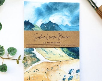 Cairngorms, Scotland, A5 Plain Notebook, 100% Recycled, 36 Pages, Eco-Friendly, Watercolour Notebook, Stationary, Handmade UK