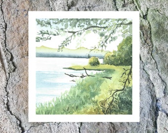 Snoozing on Loch Tay, Kenmore, Scotland Print, Giclee, Art Print, Scottish Art, Watercolour Print, Ready Framed Print