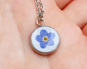 Forget Me Not Necklace | Real Pressed Flower Pendant | Handmade Botanical Jewellery | Nature Inspired Gift for Her, Made in Scotland, UK
