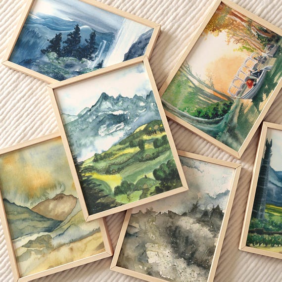 Lord of the Rings Shire Giclée Print | Hobbiton Watercolor Art | Fantasy Landscape Wall Decor | LOTR-Inspired Gift for Tolkien Fans