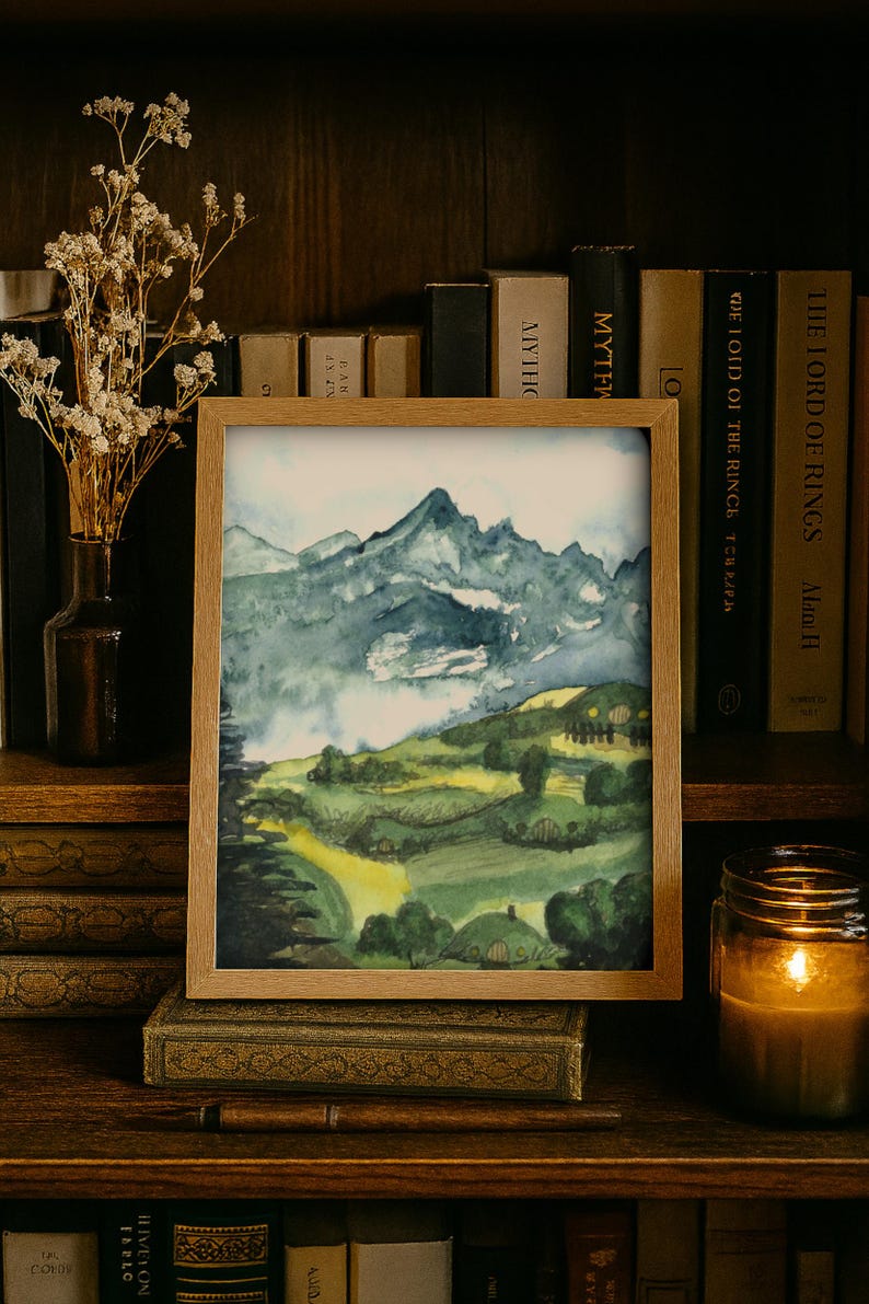 Lord of the Rings Shire Giclée Print | Hobbiton Watercolor Art | Fantasy Landscape Wall Decor | LOTR-Inspired Gift for Tolkien Fans image 6