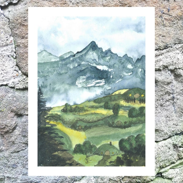 Framed Print of 'The Shire', Watercolour Painting, Middle Earth Print, Giclee Print, Art Print, Fine Art Print, Ready To Frame Art, Art