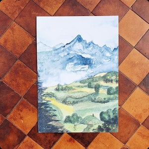 Lord of the Rings Shire Giclée Print | Hobbiton Watercolor Art | Fantasy Landscape Wall Decor | LOTR-Inspired Gift for Tolkien Fans image 2