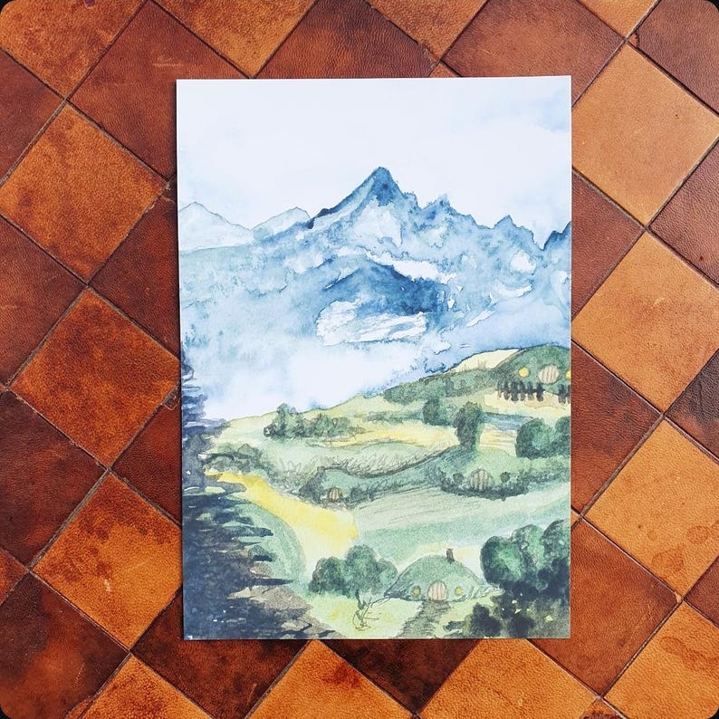Lord of the Rings Shire Giclée Print | Hobbiton Watercolor Art | Fantasy Landscape Wall Decor | LOTR-Inspired Gift for Tolkien Fans image 2