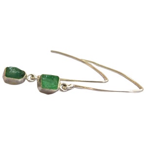Natural Green Emerald Earring, Edgy Rain Drop Emerald Earring, May Birthstones earring, Boho Hippie Jewelry, nuggets earring, Rough Earring