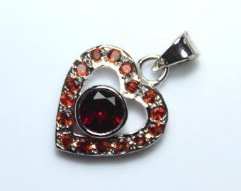 Natural Garnet Filigree Heart Pendant in 925 Sterling Silver, Red Gemstone Open Heart Necklace-Jan Birthstone-Romantic Birthday Gift for Her