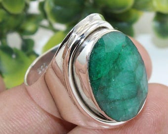 Top Quality/Natural Green Emerald Silver Ring/Oval GEMSTONE Ring/May Birthstone Jewelry/Bohemian Bezel Ring/Propose Ring/Gift For Wedding