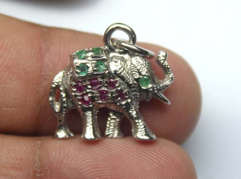 Stone Necklace Untreated Stone Pendant Natural Ruby /& Emerald Stone Elephant Pendant-Handmade Silver Pendant 92.5 Sterling Silver pendant