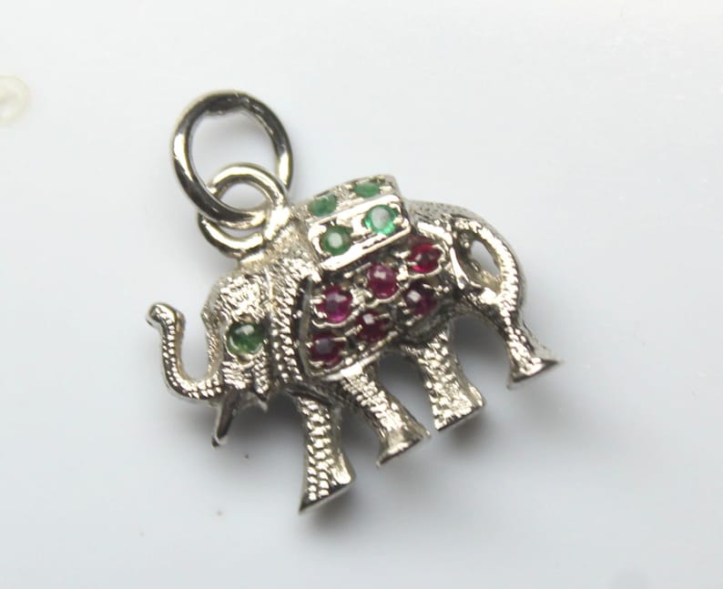 Stone Necklace Untreated Stone Pendant Natural Ruby /& Emerald Stone Elephant Pendant-Handmade Silver Pendant 92.5 Sterling Silver pendant