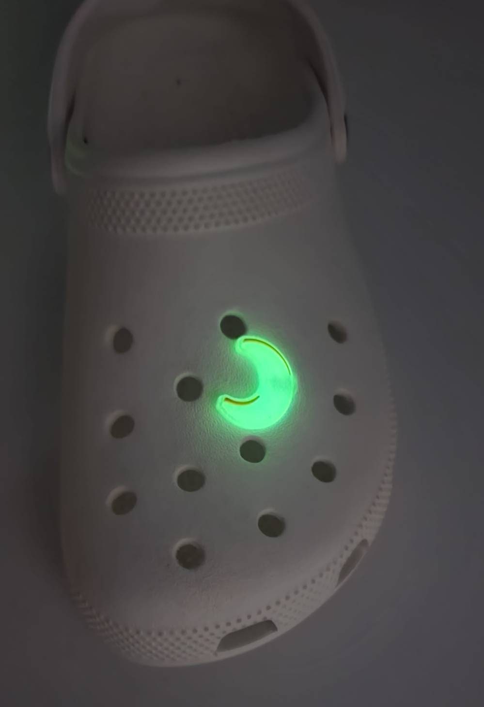 Half moon glow in the dark shoe charm