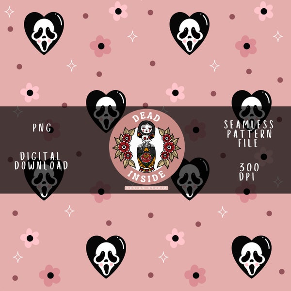 Horror ghostface floral pink cute seamless pattern file // digital download // sublimation file 300DPI