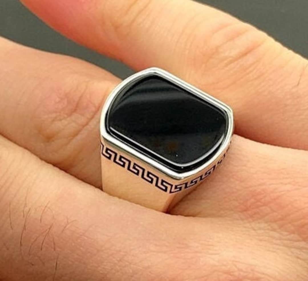 Herren Onyx Edelstein Ring, quadratischer schwarzer Onyx Ring