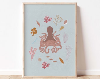 Octopus  Printable, Wall Art Nursery Decor, Digital Print, Instant Download, Baby Room Decor, Octopus Illustration, Ocean Prints